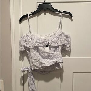 Astr White Ruffled Tie Front Sleeveless Blouse